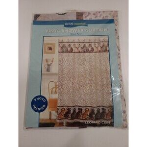 Home Essentials 90s VTG Vinyl Shower Curtain – Leopard Cubs Classic Panel – NEW
